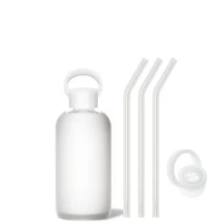 FROST - LITTLE BOTTLE SIP KIT 500ML (16 OZ) -Bkr Shop bkr sip kit silicone straw cap glass water bottle 16oz frost little bottle sip kit 500ml 16 oz wtfskpb t16pb 34994505908395