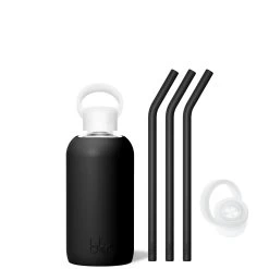 JET - LITTLE BOTTLE SIP KIT 500ML (16 OZ) -Bkr Shop bkr sip kit silicone straw cap glass water bottle 16oz jet little bottle sip kit 500ml 16 oz bkjskpb t16pb 34994617122987