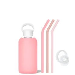ROSE & THE CHAMPAGNE PINKS - LITTLE BOTTLE SIP KIT 500ML (16 OZ) -Bkr Shop bkr sip kit silicone straw cap glass water bottle 16oz rose the champagne pinks little bottle sip kit 500ml 16 oz pkrcppb t16pb 35005364404395