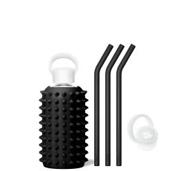 JET SPIKED - LITTLE BOTTLE SIP KIT 500ML (16OZ) -Bkr Shop bkr sip kit silicone straw cap glass water bottle 16oz spiked jet little bottle sip kit 500ml 16 oz bkjskpk t16pb 34994614894763