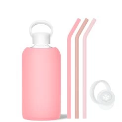 ROSE & THE CHAMPAGNE PINKS - BIG BOTTLE SIP KIT 1L (32 OZ) -Bkr Shop bkr sip kit silicone straw cap glass water bottle 32oz rose the champagne pinks big bottle sip kit 1l 32 oz pkrcppb t32pb 35005357654187