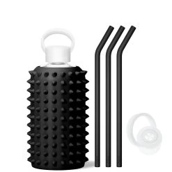 JET SPIKED - BIG BOTTLE SIP KIT 1L (32OZ) -Bkr Shop bkr sip kit silicone straw cap glass water bottle 32oz spiked jet big bottle sip kit 1l 32 oz bkjskpk t32pb 34994568659115