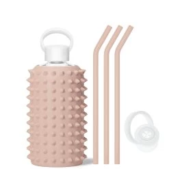 TEDDY SPIKED - BIG BOTTLE SIP KIT 1L (32OZ) -Bkr Shop bkr sip kit silicone straw cap glass water bottle 32oz spiked teddy big bottle sip kit 1l 32 oz tntskpk t32pb 35006003642539