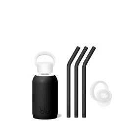 JET - TEENY BOTTLE SIP KIT 250ML (8 OZ) -Bkr Shop bkr sip kit silicone straw cap glass water bottle 8oz jet teeny bottle sip kit 250ml 8 oz bkjskpb t08pb 34994618695851