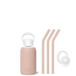 TEDDY - TEENY BOTTLE SIP KIT 250ML (8 OZ) -Bkr Shop bkr sip kit silicone straw cap glass water bottle 8oz teddy teeny bottle sip kit 250ml 8 oz tntskpb t08pb 35006009213099